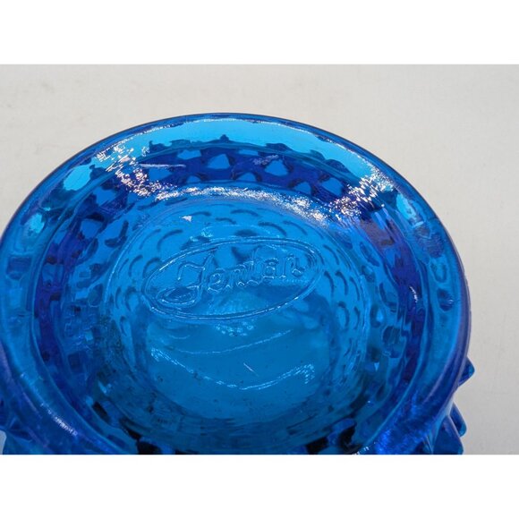 Fenton Blue Hobnail Glass Vase Set - 2 Pieces Ruffled Edge Collectibl - Picture 8 of 12